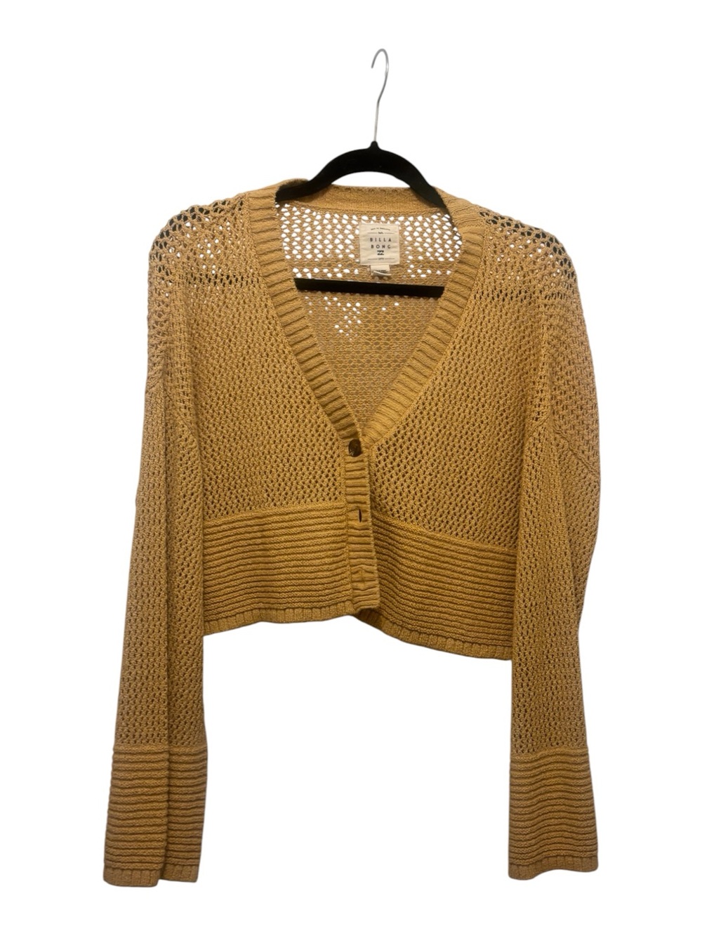 Billabong Mustard Open-Knit V-Neck Cropped Sweater